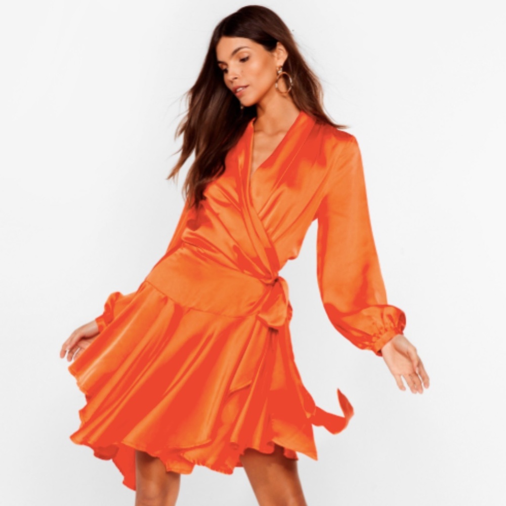 Hey Girl What's Satin-Ing Wrap Dress - NastyGal  - Size 4 - NWT